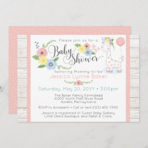 Giraffe Baby Shower   Niedliches Blumenholz und ru Einladung