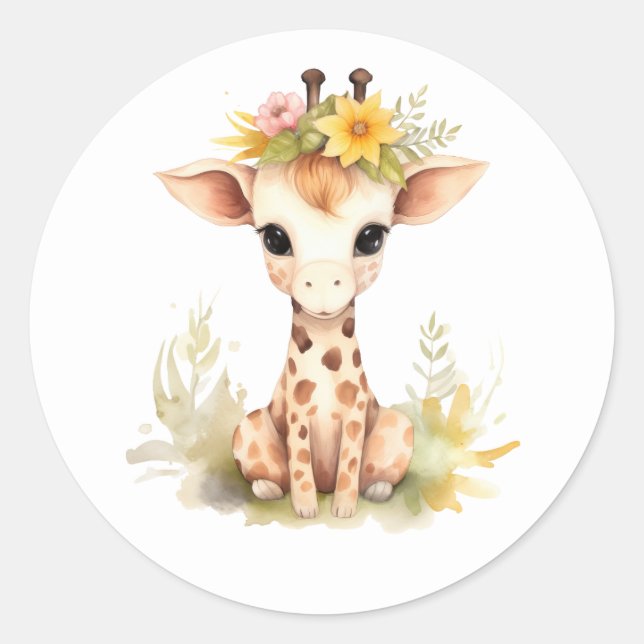 Giraffe Baby Shower Round Sticker (Vorderseite)