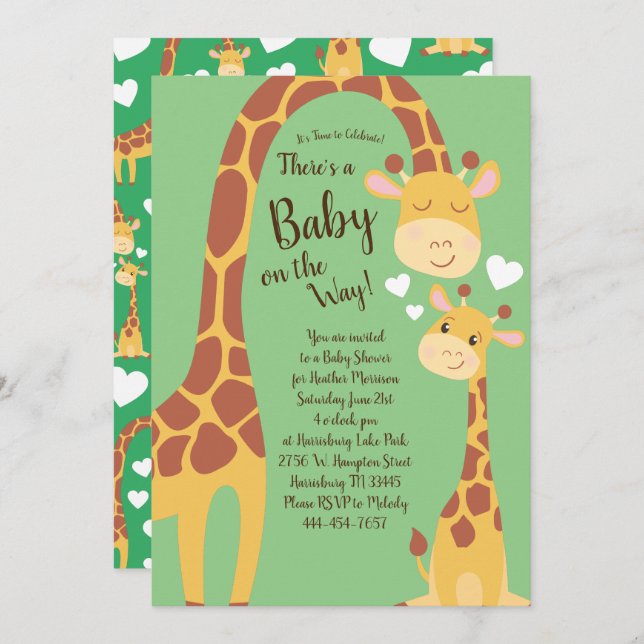 Giraffe Baby Shower Safari Einladung (Vorne/Hinten)