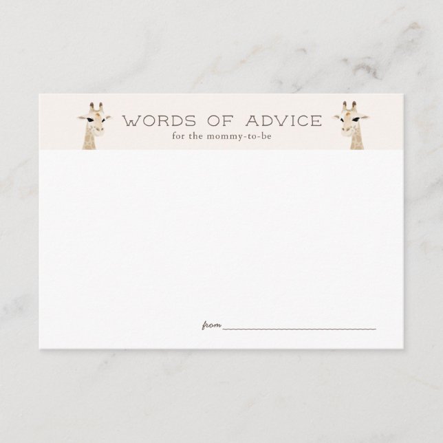 Giraffe Babydusche Beige Advice Card Begleitkarte (Vorderseite)