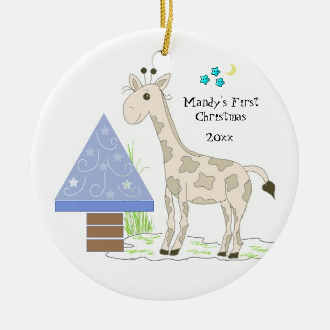 Giraffe Baby's First Christmas Keramikornament (Vorne)