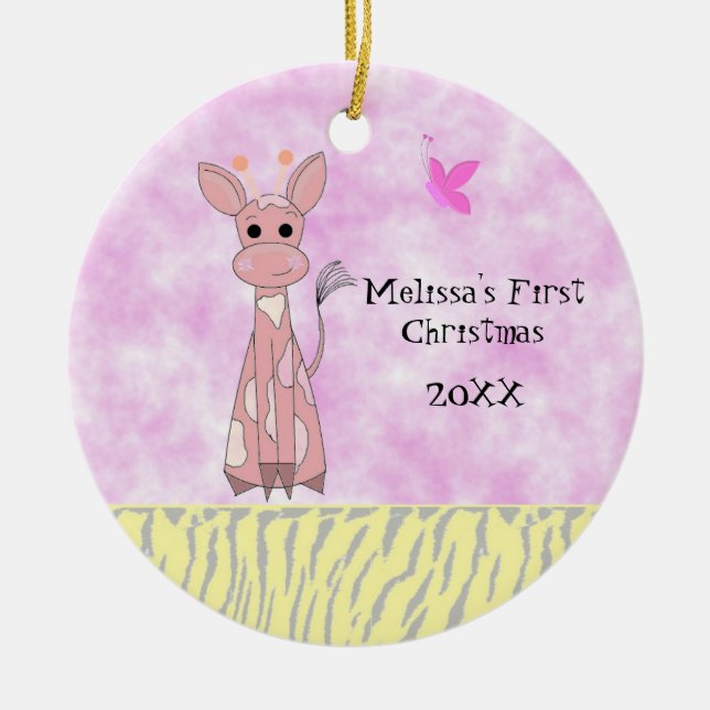 Giraffe Baby's First Christmas Keramikornament (Vorne)