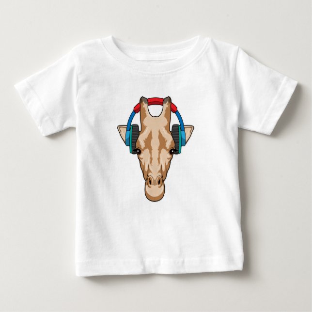 Giraffe bei Musik mit Headphone Baby T-shirt (Vorderseite)