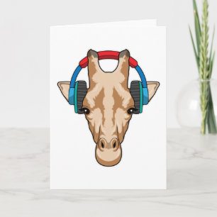 Giraffe bei Musik mit Headphone Karte
