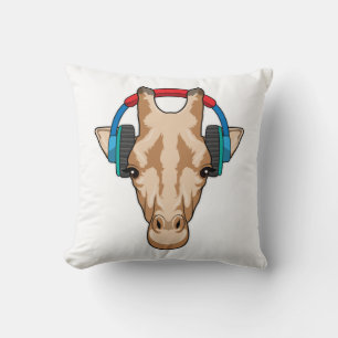 Giraffe bei Musik mit Headphone Kissen