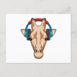 Giraffe bei Musik mit Headphone Postkarte