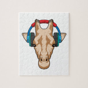 Giraffe bei Musik mit Headphone Puzzle