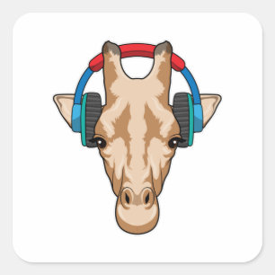 Giraffe bei Musik mit Headphone Quadratischer Aufkleber