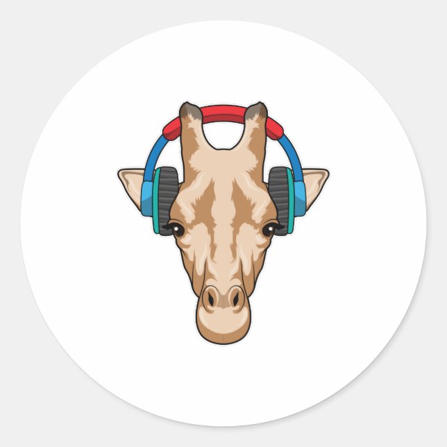 Giraffe bei Musik mit Headphone Runder Aufkleber (Vorderseite)