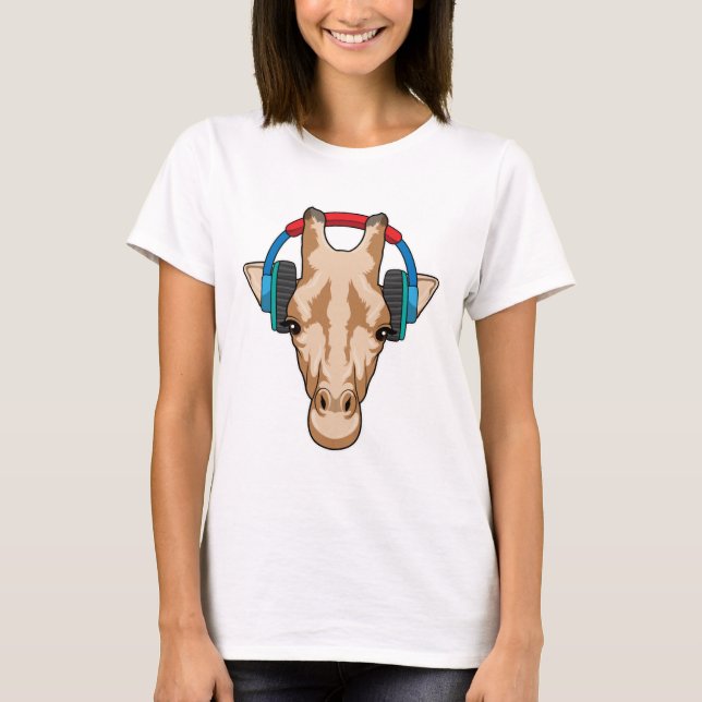 Giraffe bei Musik mit Headphone T-Shirt (Vorderseite)