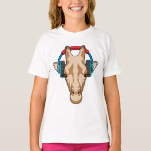 Giraffe bei Musik mit Headphone T-Shirt
