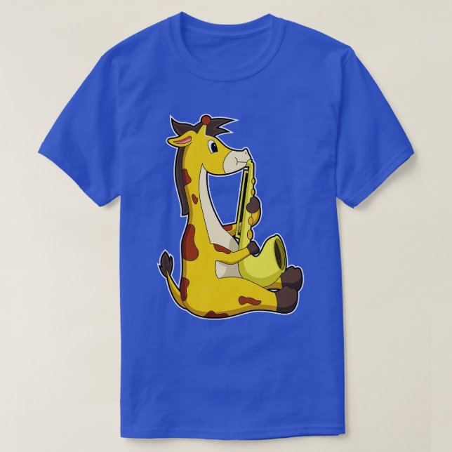 Giraffe bei Musik mit Saxophon T-Shirt (Design vorne)