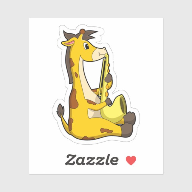 Giraffe bei Musik mit Saxophone.PNG Aufkleber (Blatt)