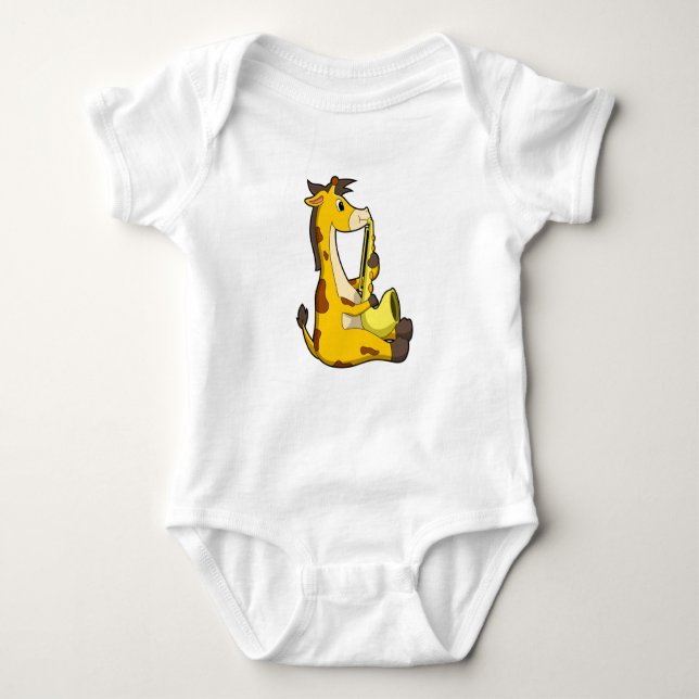 Giraffe bei Musik mit Saxophone.PNG Baby Strampler (Vorderseite)