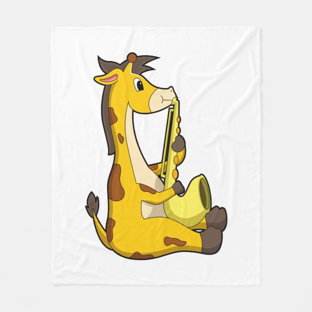 Giraffe bei Musik mit Saxophone.PNG Fleecedecke (Vorderseite)