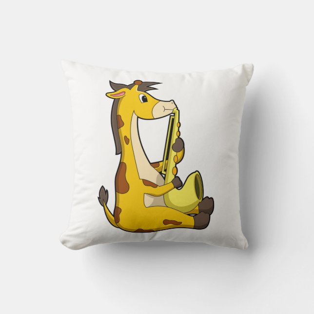 Giraffe bei Musik mit Saxophone.PNG Kissen (Vorderseite)