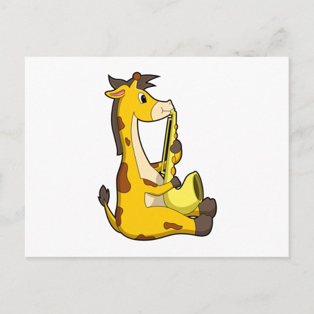 Giraffe bei Musik mit Saxophone.PNG Postkarte (Vorderseite)