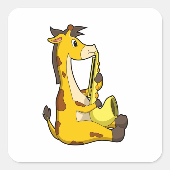 Giraffe bei Musik mit Saxophone.PNG Quadratischer Aufkleber (Vorderseite)