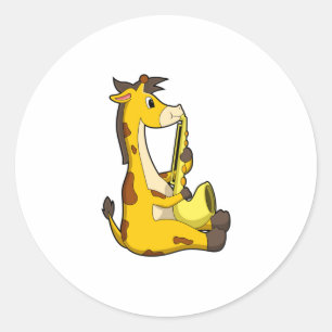 Giraffe bei Musik mit Saxophone.PNG Runder Aufkleber