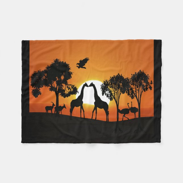 Giraffe bei Sonnenuntergang Fleecedecke (Vorderseite (Horizontal))