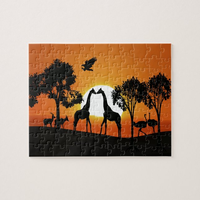 Giraffe bei Sonnenuntergang Puzzle (Horizontal)