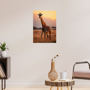 Giraffe bei Sunset - Illustration über Wildtiere Poster
