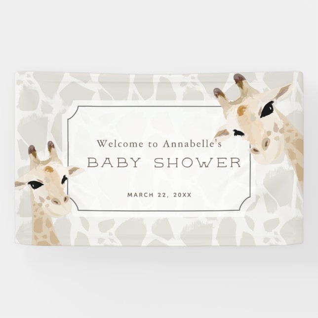 Giraffe Beige Watercolor Baby Dusche Begrüßungszei Banner (Horizontal)