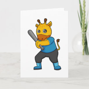 Giraffe beim Baseball mit Baseballschläger Karte
