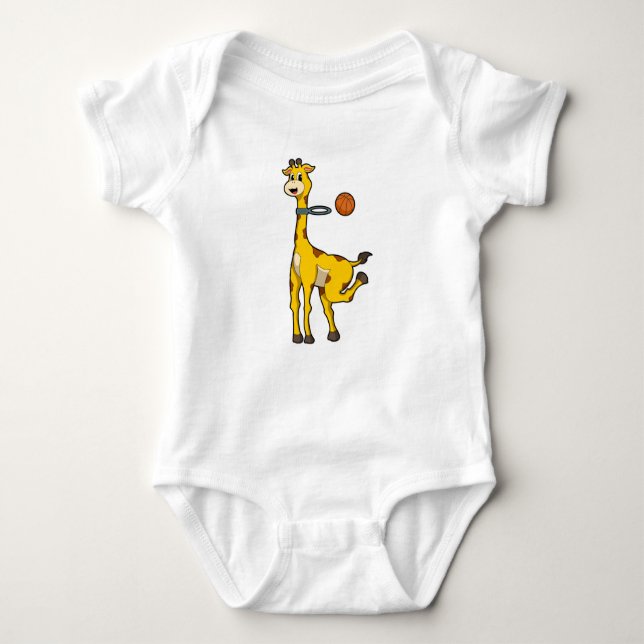 Giraffe beim Basketball mit Basketballkorb Baby Strampler (Vorderseite)
