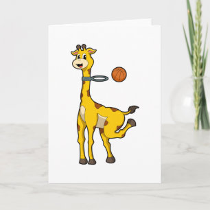 Giraffe beim Basketballspiel mit Basketballkorb Karte