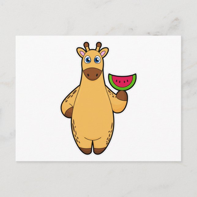 Giraffe beim Essen mit Watermelon Postkarte (Vorderseite)