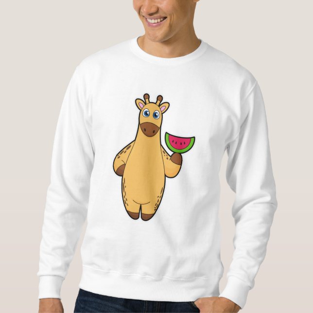 Giraffe beim Essen mit Watermelon Sweatshirt (Vorderseite)
