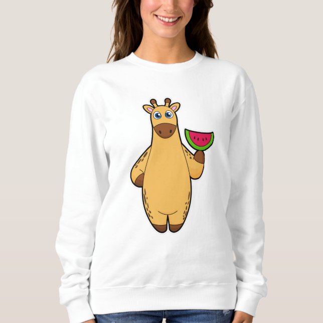 Giraffe beim Essen mit Watermelon Sweatshirt (Vorderseite)