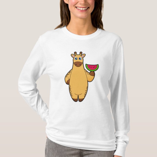 Giraffe beim Essen mit Watermelon T-Shirt (Vorderseite)