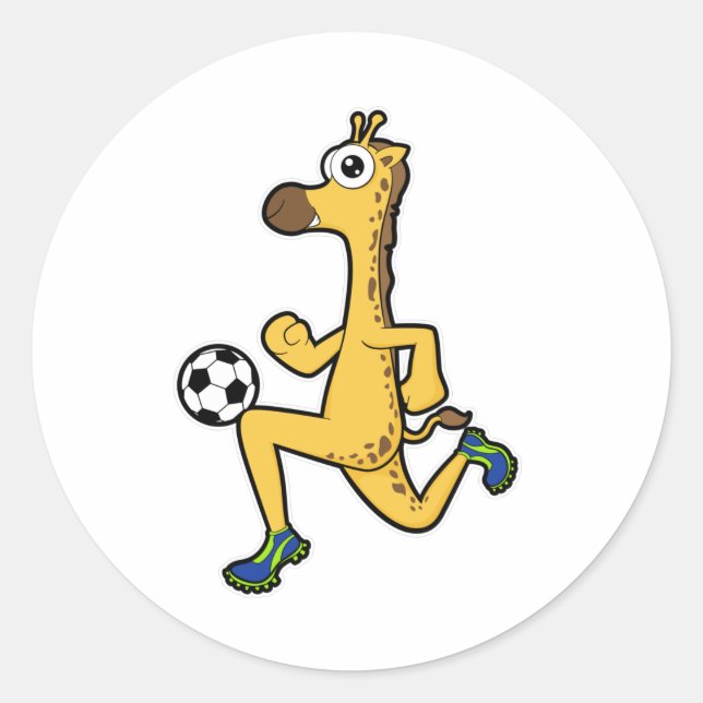 Giraffe beim Fußball-Sport Runder Aufkleber (Vorderseite)