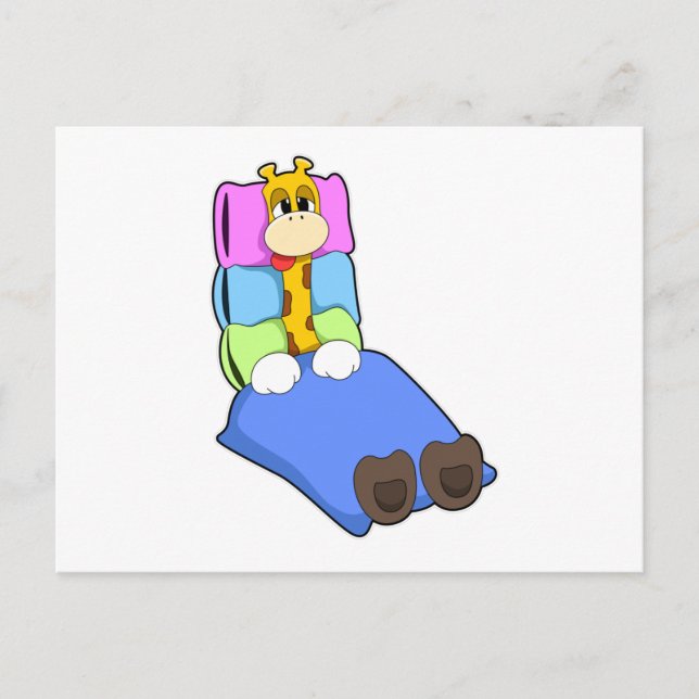Giraffe beim Schlafen mit Blanket & Kissen Postkarte (Vorderseite)