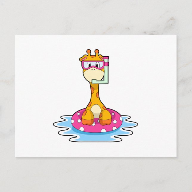 Giraffe beim Schwimmen mit Schnorchel Postkarte (Vorderseite)