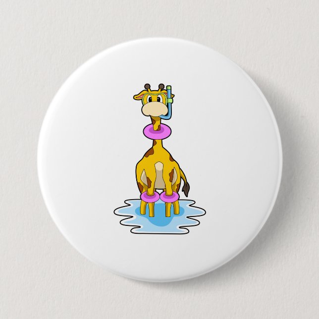 Giraffe beim Schwimmen mit Swim-Ring Button (Vorderseite)