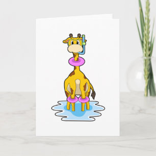 Giraffe beim Schwimmen mit Swim-Ring Karte