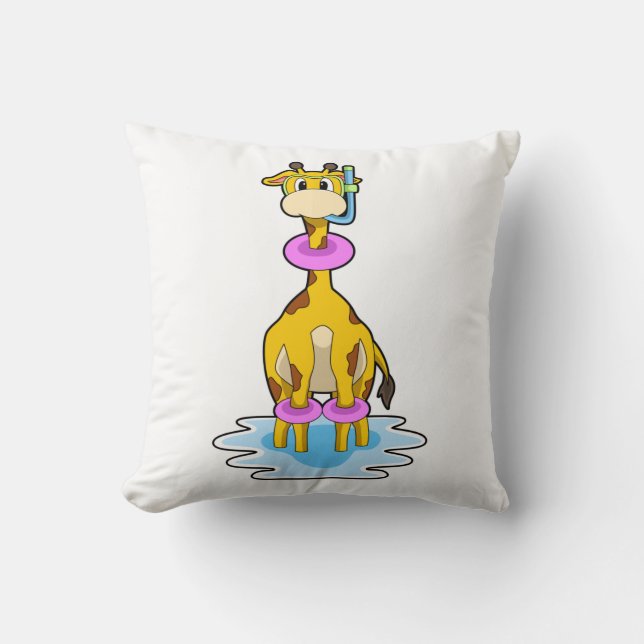 Giraffe beim Schwimmen mit Swim-Ring Kissen (Vorderseite)