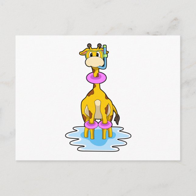 Giraffe beim Schwimmen mit Swim-Ring Postkarte (Vorderseite)