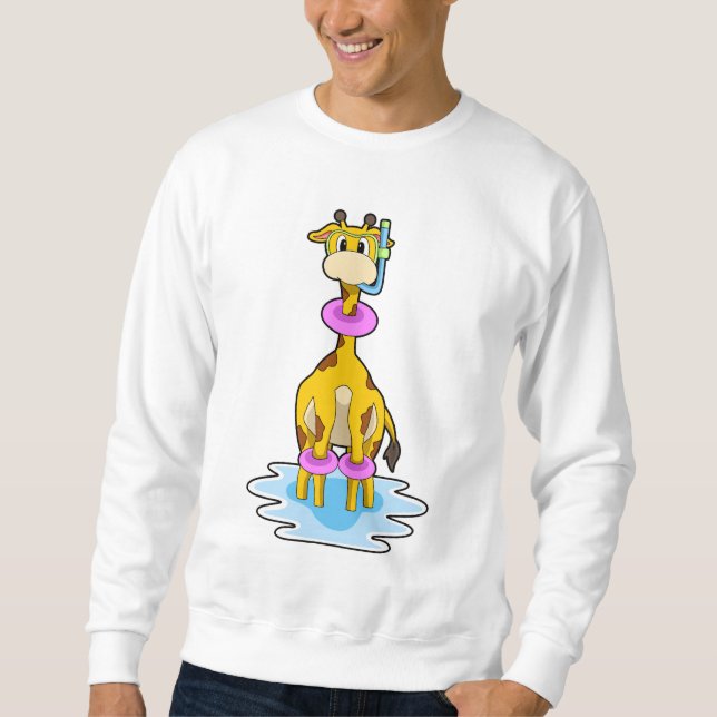 Giraffe beim Schwimmen mit Swim-Ring Sweatshirt (Vorderseite)