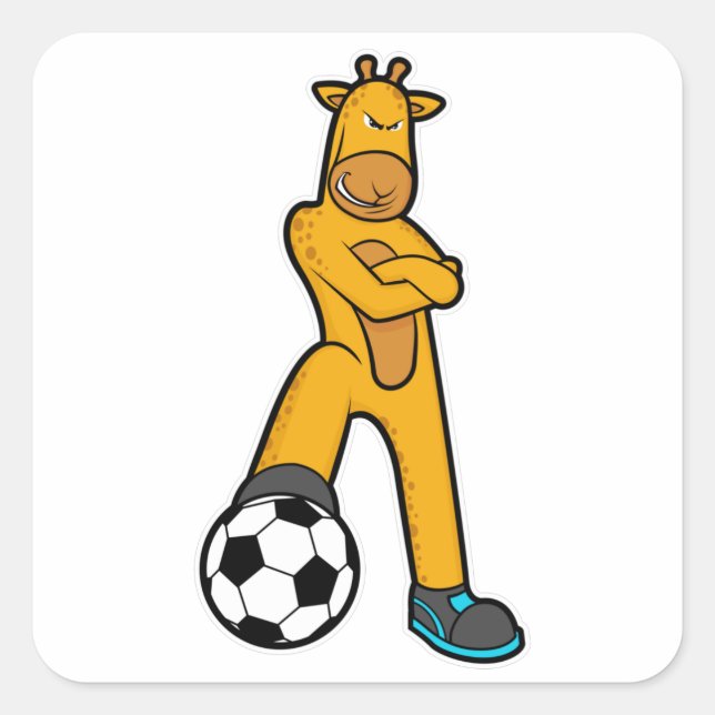 Giraffe beim Sport mit Fußball Quadratischer Aufkleber (Vorderseite)
