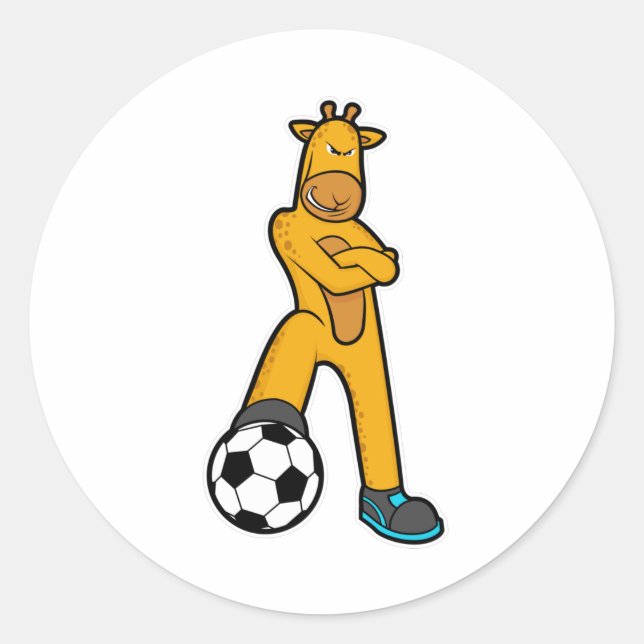 Giraffe beim Sport mit Fußball Runder Aufkleber (Vorderseite)