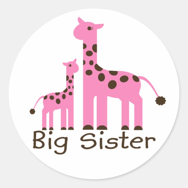 Giraffe Big Sister Runder Aufkleber (Vorderseite)