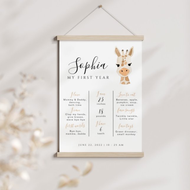 Giraffe Birthday Milestone Editable Poster (Von Creator hochgeladen)