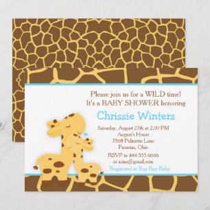 Giraffe Blau Jungen Baby-Party Einladung