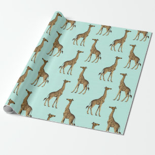 Giraffe Blau und Gold Geschenkpapier