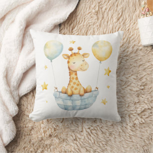 Giraffe Blue Yellow Basket Balloons Boys Kinderzim Kissen