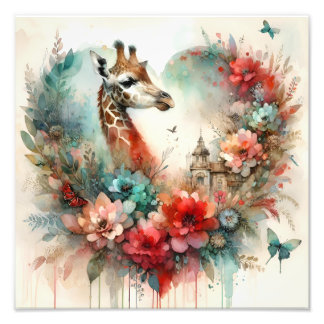 Giraffe Blumenlandschaft Aquarell Floral Safari Fotodruck